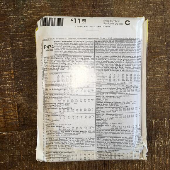 McCalls Sewing Pattern P474 Renaissance Tudor Costume Womens Separates 4-8 UNCUT - Picture 2 of 3